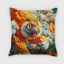 Подушка квадратная Сказочный облачный тигр - нейроарт фантазия, цвет: 3D-принт