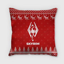 Подушка квадратная Новогодний Skyrim с оленями, цвет: 3D-принт