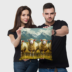 Подушка квадратная Четыри овцы в горах, цвет: 3D-принт — фото 2