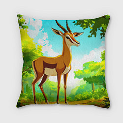 Подушка квадратная Газель в лесу, цвет: 3D-принт