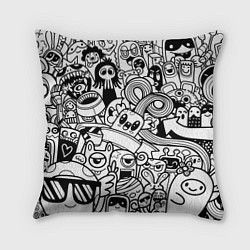 Подушка квадратная Black and white doddle monsters, цвет: 3D-принт