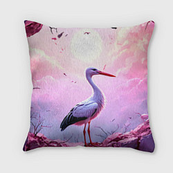 Подушка квадратная Аист в розовых облаках, цвет: 3D-принт