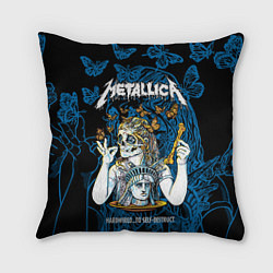 Подушка квадратная Metallica - skeleton and butterflies, цвет: 3D-принт