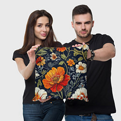 Подушка квадратная Маки и пионы старинный паттерн, цвет: 3D-принт — фото 2