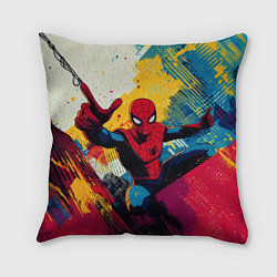 Подушка квадратная Человек паук висит на паутине, цвет: 3D-принт