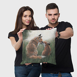 Подушка квадратная Лиса с лисёнком, цвет: 3D-принт — фото 2