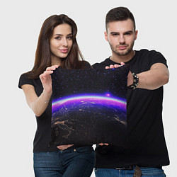 Подушка квадратная Планета и неоновое свечение, цвет: 3D-принт — фото 2