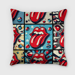 Подушка квадратная Rolling Stones logo - pop art, цвет: 3D-принт