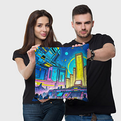 Подушка квадратная Космический город, цвет: 3D-принт — фото 2