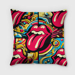 Подушка квадратная Rolling Stones logo - pop art pattern, цвет: 3D-принт