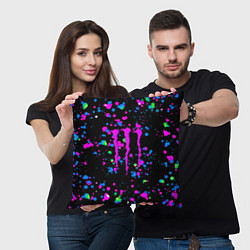 Подушка квадратная Monster energy неоновые краски, цвет: 3D-принт — фото 2