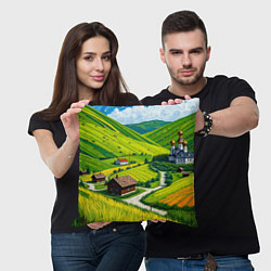 Подушка квадратная Русская душа и поле, цвет: 3D-принт — фото 2