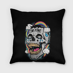 Подушка квадратная Skull and rainbow - im fine, цвет: 3D-принт