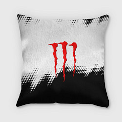 Подушка квадратная Monster energy чёрно белые краски, цвет: 3D-принт