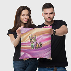 Подушка квадратная Котенок в костюме единорога, цвет: 3D-принт — фото 2