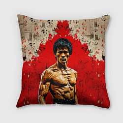 Подушка квадратная Брюс Ли на красном, цвет: 3D-принт