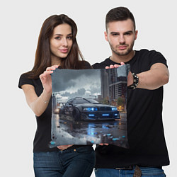 Подушка квадратная BMW синие фары дождливая погода, цвет: 3D-принт — фото 2