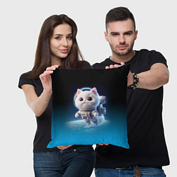Подушка квадратная Милый белый котёнок космонавт, цвет: 3D-принт — фото 2