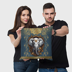 Подушка квадратная Слон лотос и золотая мандала, цвет: 3D-принт — фото 2