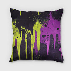 Подушка квадратная Желтая и фиолетовая краска на черном, цвет: 3D-принт