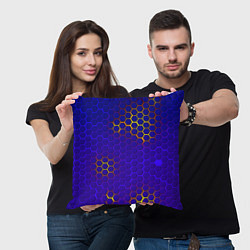 Подушка квадратная Неоновые соты броня, цвет: 3D-принт — фото 2