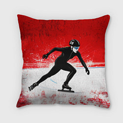 Подушка квадратная Скоростной бег на коньках в красном, цвет: 3D-принт