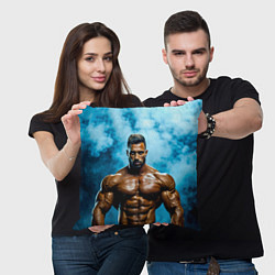 Подушка квадратная Бодибилдер в синем дыму, цвет: 3D-принт — фото 2