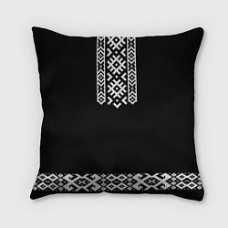 Подушка квадратная Славянский орнамент и узор на черном - вышиванка р, цвет: 3D-принт