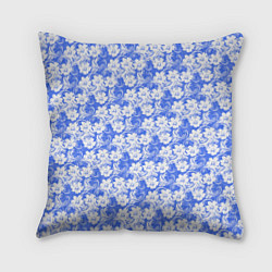 Подушка квадратная Бело-голубой цветочный, цвет: 3D-принт