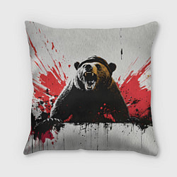 Подушка квадратная Медведь и брызги краски