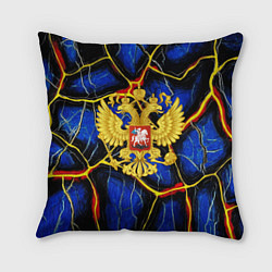 Подушка квадратная Золотой герб РФ и желтые полосы, цвет: 3D-принт