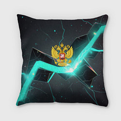 Подушка квадратная Неоновые плиты и золотой герб РФ, цвет: 3D-принт