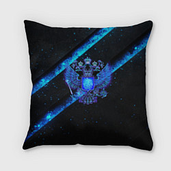 Подушка квадратная Синий неоновый герб России