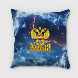 Подушка квадратная Герб России и ледяной фон, цвет: 3D-принт