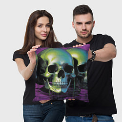 Подушка квадратная Черепа отливающие неоном, цвет: 3D-принт — фото 2