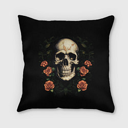 Подушка квадратная Череп в красных розах, цвет: 3D-принт