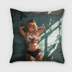 Подушка квадратная Блондинка у стены, цвет: 3D-принт