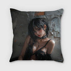 Подушка квадратная Азиатская брюнетка в рваном белье, цвет: 3D-принт