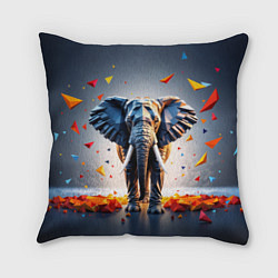 Подушка квадратная Геометрический слон и цветные полигоны, цвет: 3D-принт