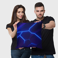 Подушка квадратная Синие плиты с неоном, цвет: 3D-принт — фото 2