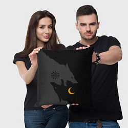 Подушка квадратная Мистические волки ночи и дня - тату, цвет: 3D-принт — фото 2