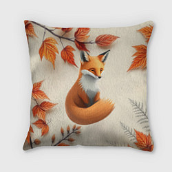 Подушка квадратная Лис под осенними листьями, цвет: 3D-принт