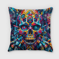 Подушка квадратная Кибер череп - нейроарт паттерн, цвет: 3D-принт