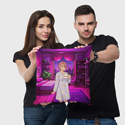 Подушка квадратная Дандадан Сиратори Айра с кофе, цвет: 3D-принт — фото 2