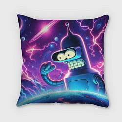 Подушка квадратная Bender in neon space - cartoon Futurama, цвет: 3D-принт