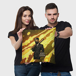 Подушка квадратная XXXTentacion в пиджаке с битой, цвет: 3D-принт — фото 2