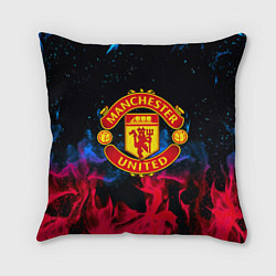 Подушка квадратная Манчестер Юнайтед неоновый огонь, цвет: 3D-принт