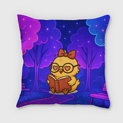 Подушка квадратная Цыпленок в очках читает книжку, цвет: 3D-принт