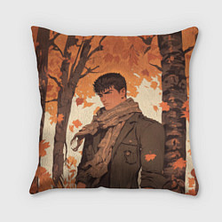 Подушка квадратная Берсерк Гатс в клетчатом шарфе, цвет: 3D-принт