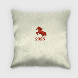 Подушка квадратная Символ 2026 года красная огненная лошадь, цвет: 3D-принт